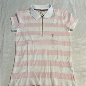 Tommy Hilfiger Pink and White Striped Polo